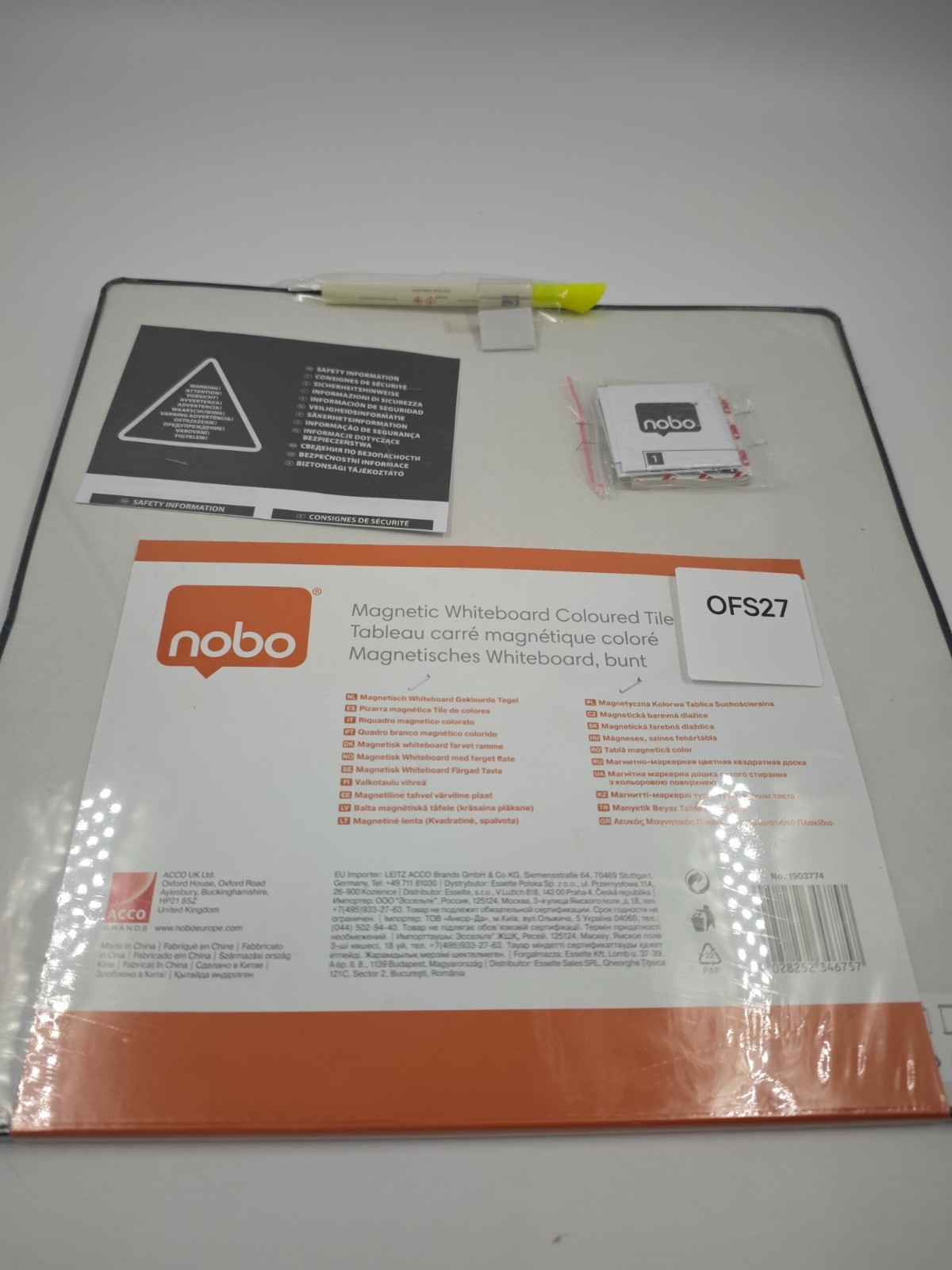 Nobo Magnetic Whiteboard Coloured Tile – Dry Wipe Board – New