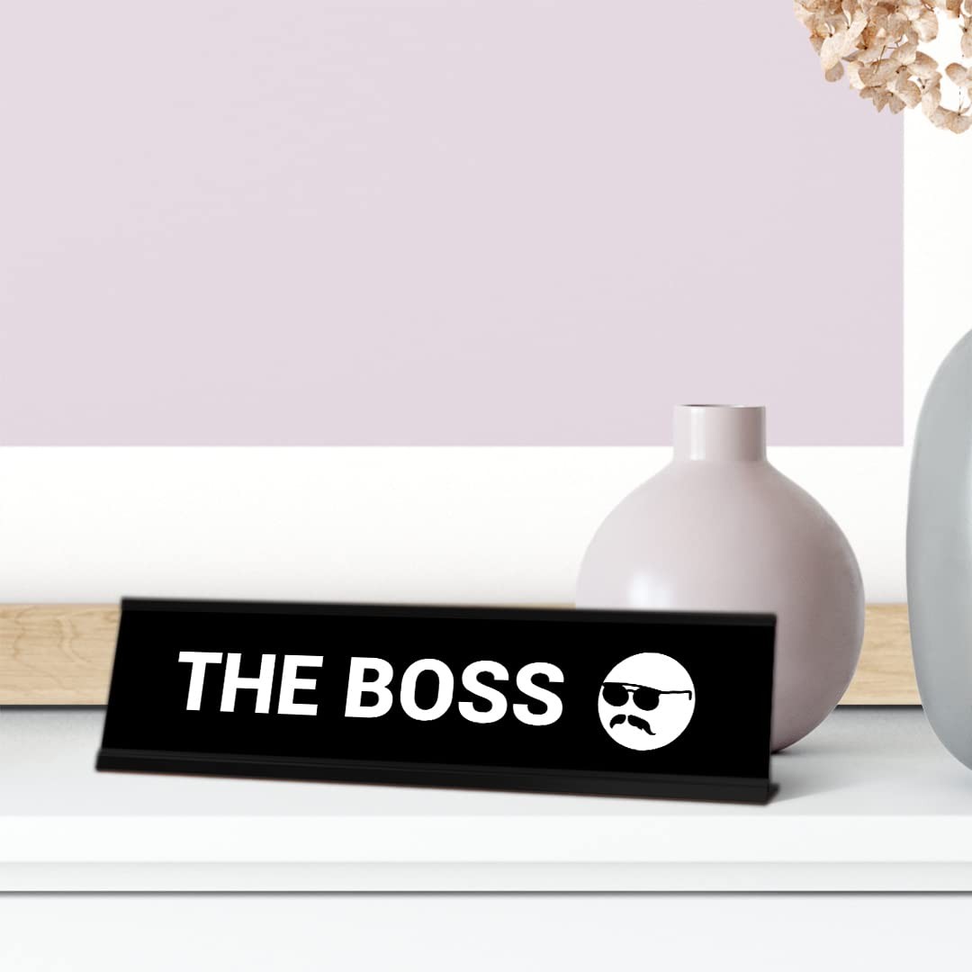 The Boss, Sunglasses Black Frame Desk Sign (2 x 8″)