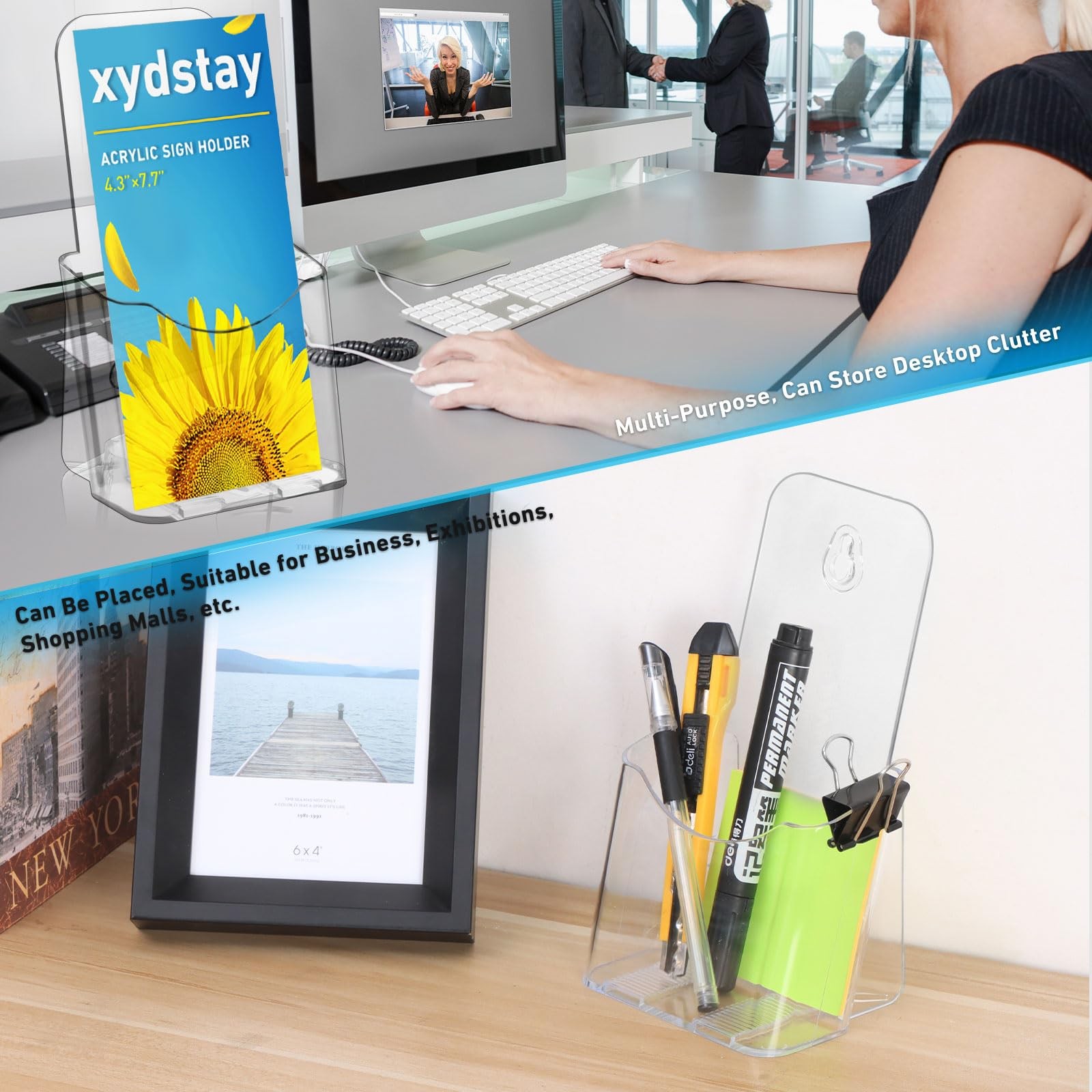 xydstay Acrylic Brochure Holder 4×9 Inches Slant Back Design, Clear