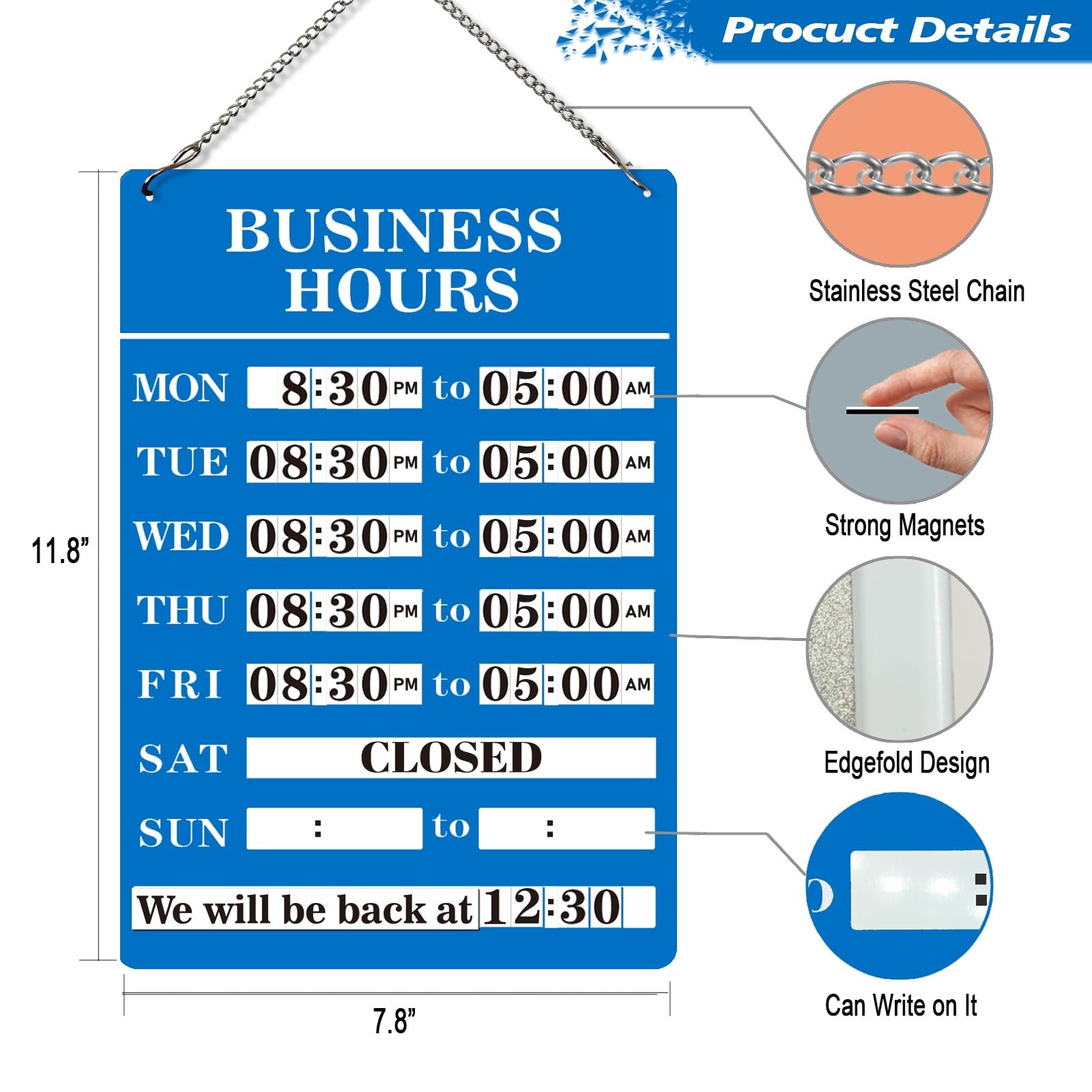 Magnetic Changeable Business Hours Sign, Metal Hours of Operation Signs for B…