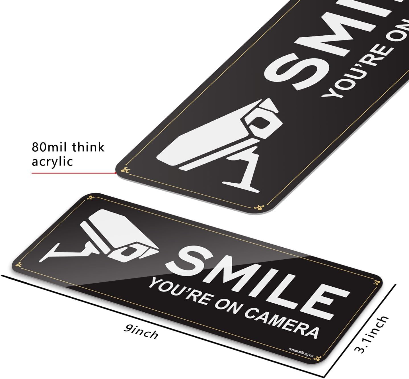 Smile Your on Camera Signs 4 Pack 9″ X 3.1″ Acrylic Camera Signs for Home Securi