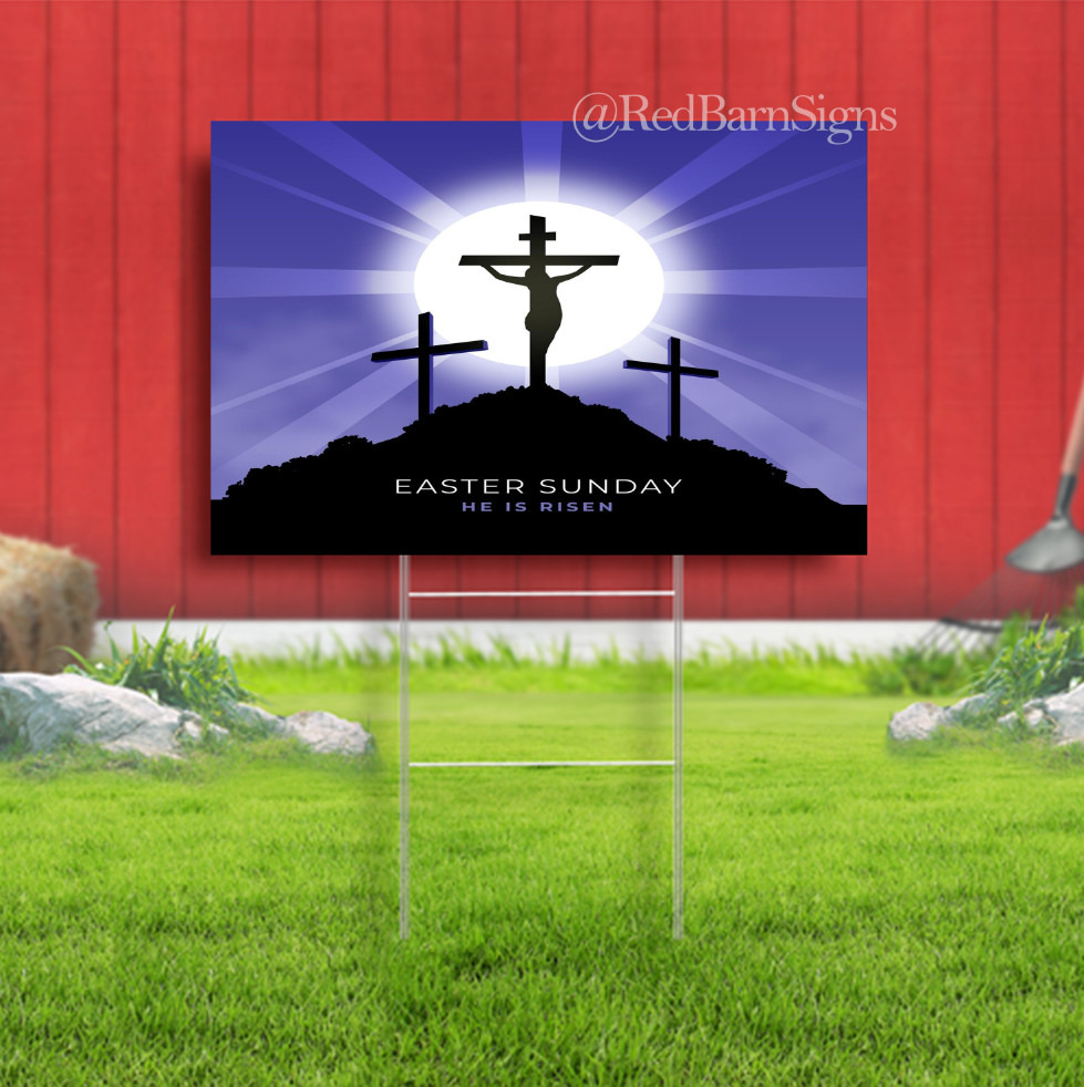 He Is Risen Easter Sunday Indoor Holy Week Palm Sunday Yard sign with H-Stakes 0