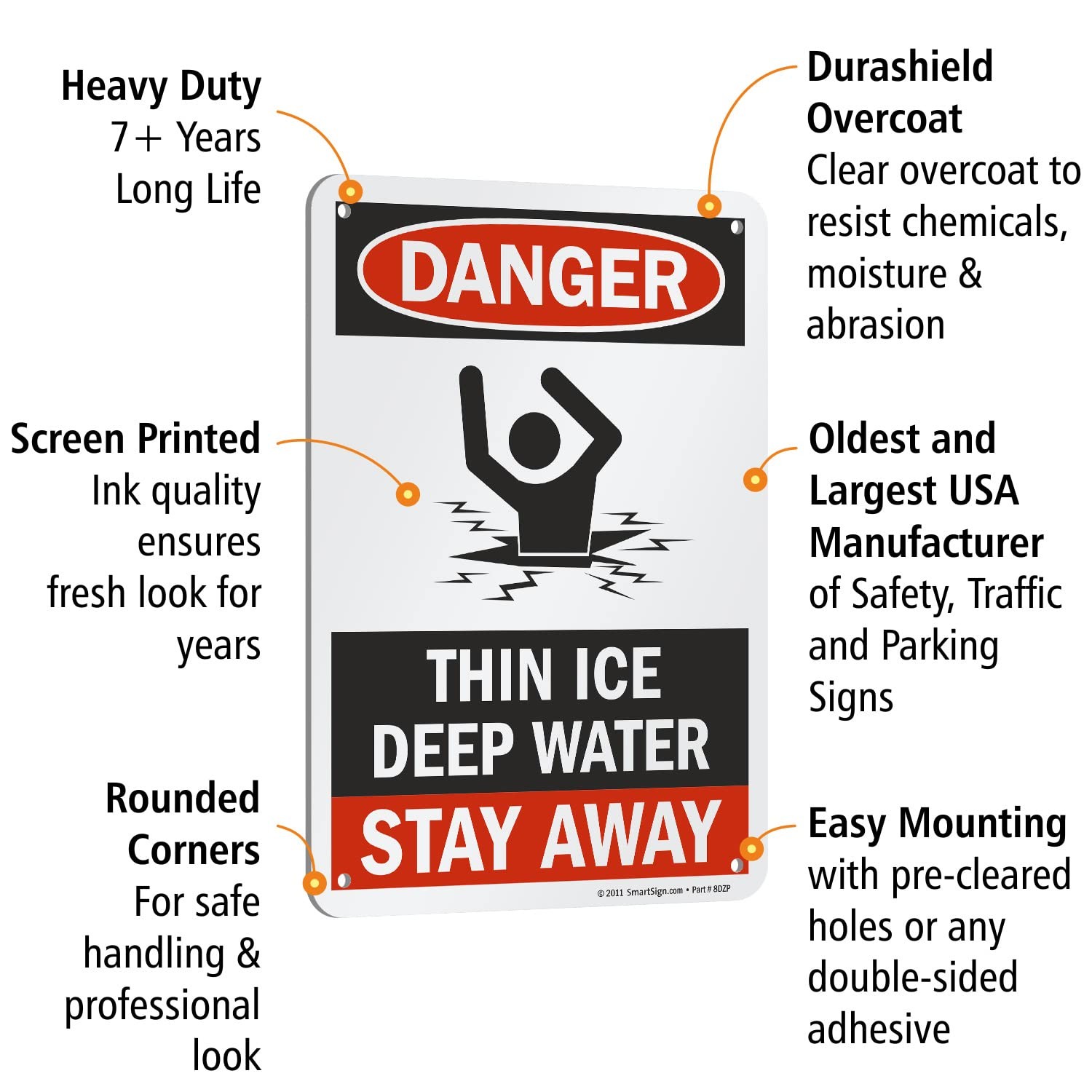 Danger Thin Ice Deep Water Stay Away Sign Aluminum 7″ x 10″ Inch