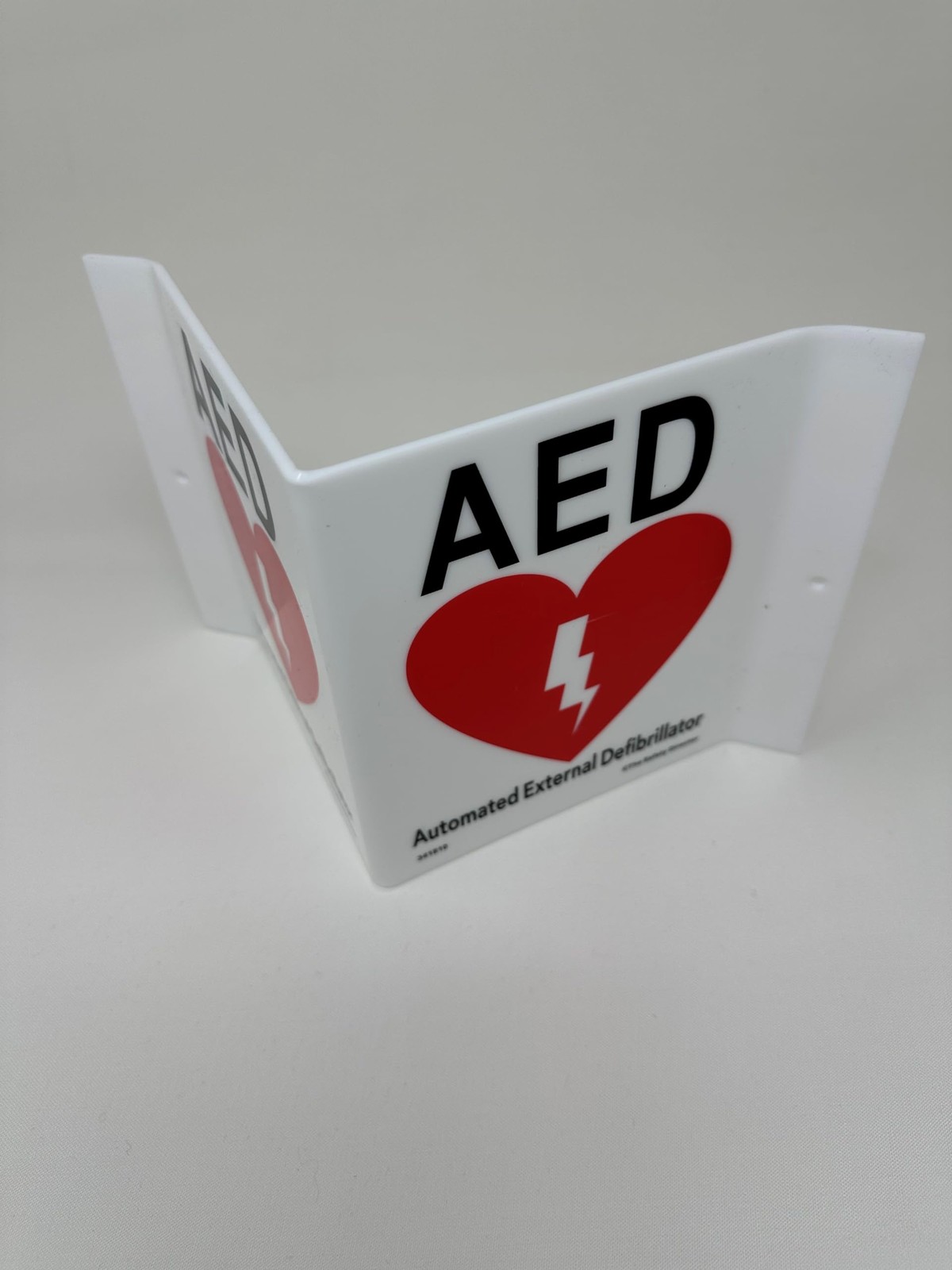 9x6x4 Inch Acrylic Black/Red on White Standard AED V Sign Wall Mount