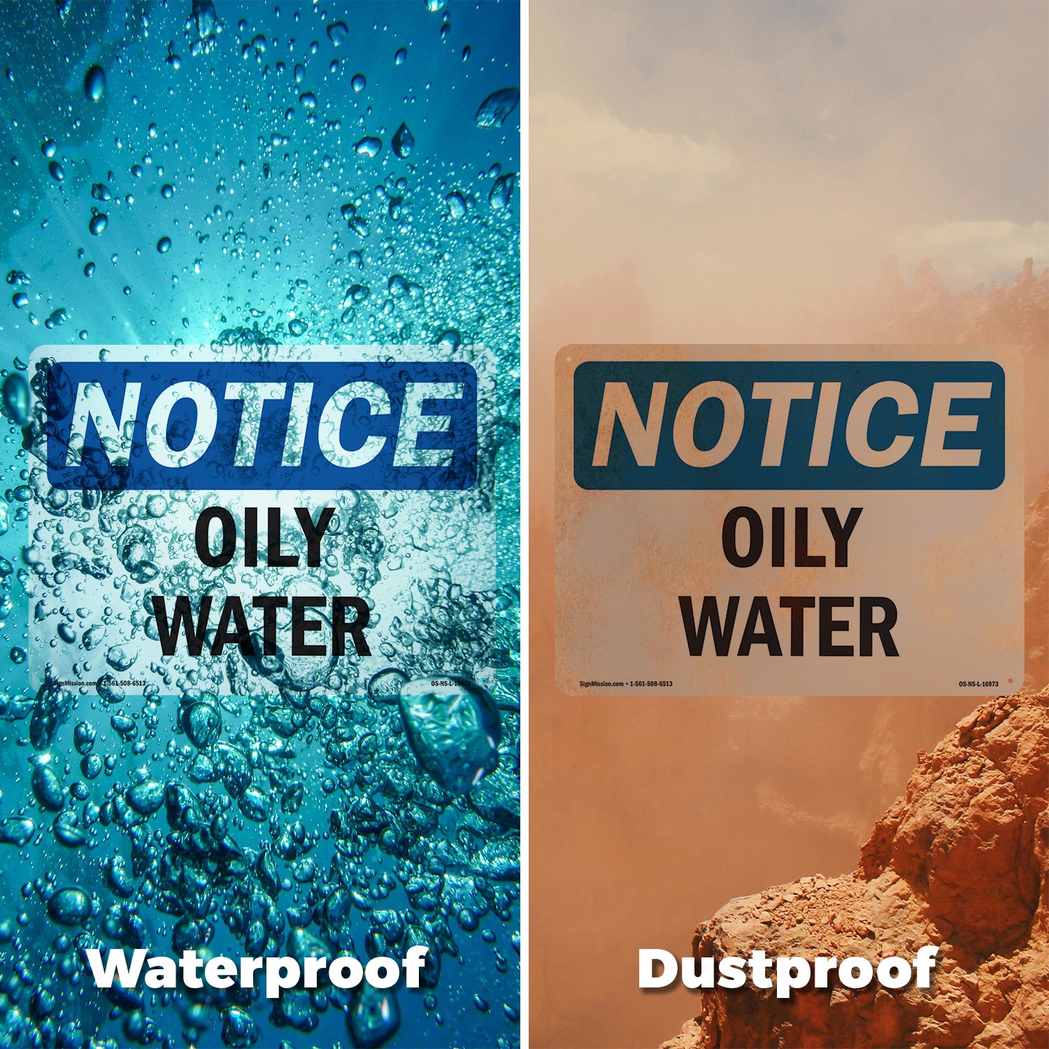 Oily Water OSHA Notice Sign Metal, Plastic, Or Decal – 5 or 10 Pack