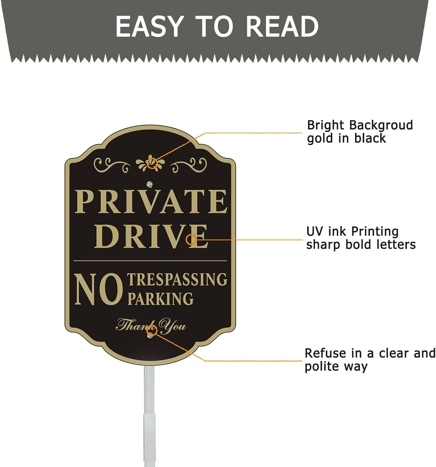 Private Drive Sign 2 Pack 9.6″X13.6″ No Parking No Trespassing with Stake