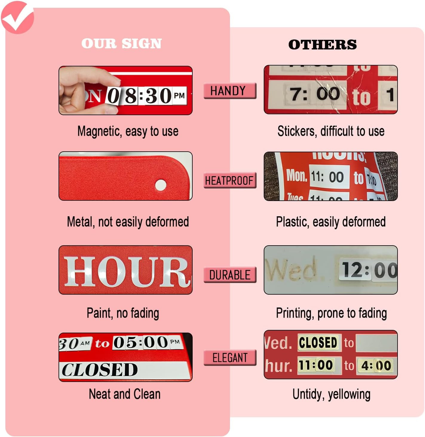 Magnetic Changeable Business Hours Sign, Metal Hours of Operation Signs for Busi