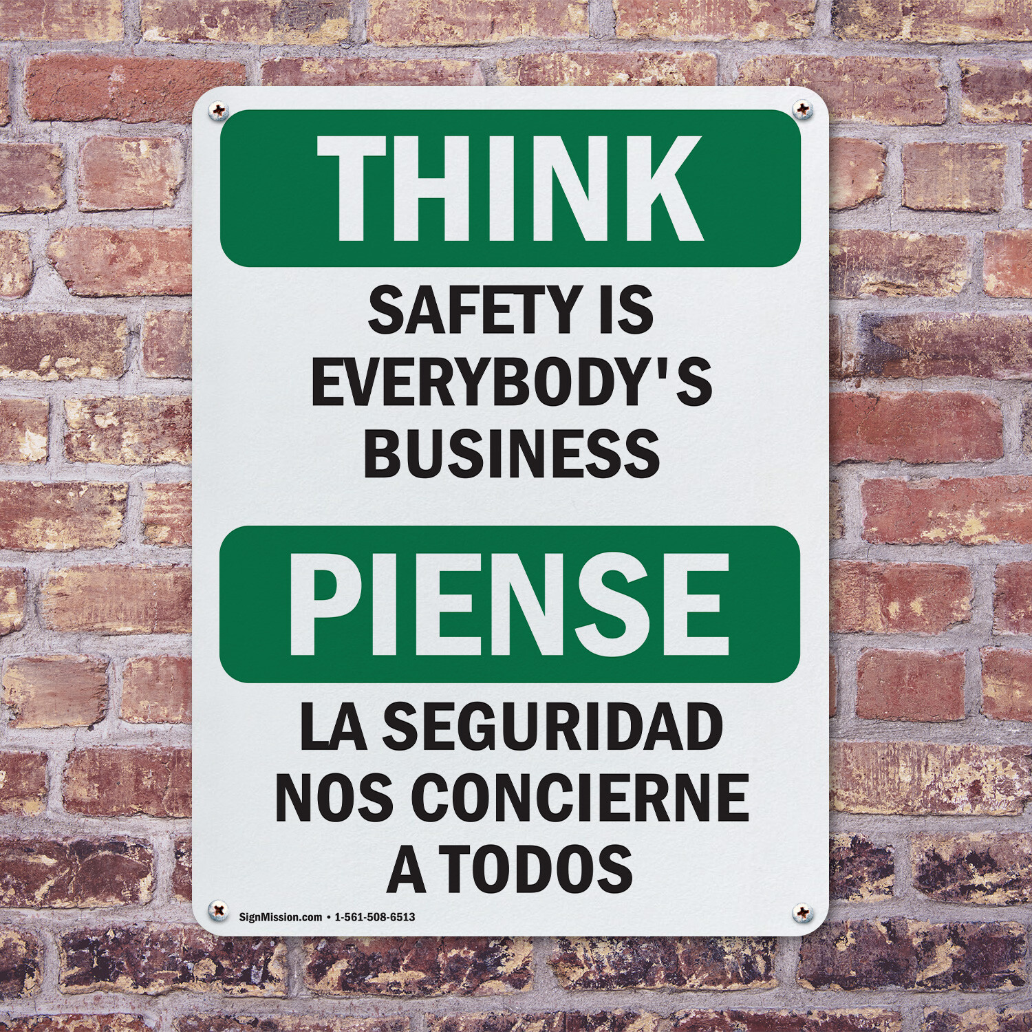 (2 Pack) Safety Is Everybody’s Business Bilingual OSHA Think Sign Decal Metal