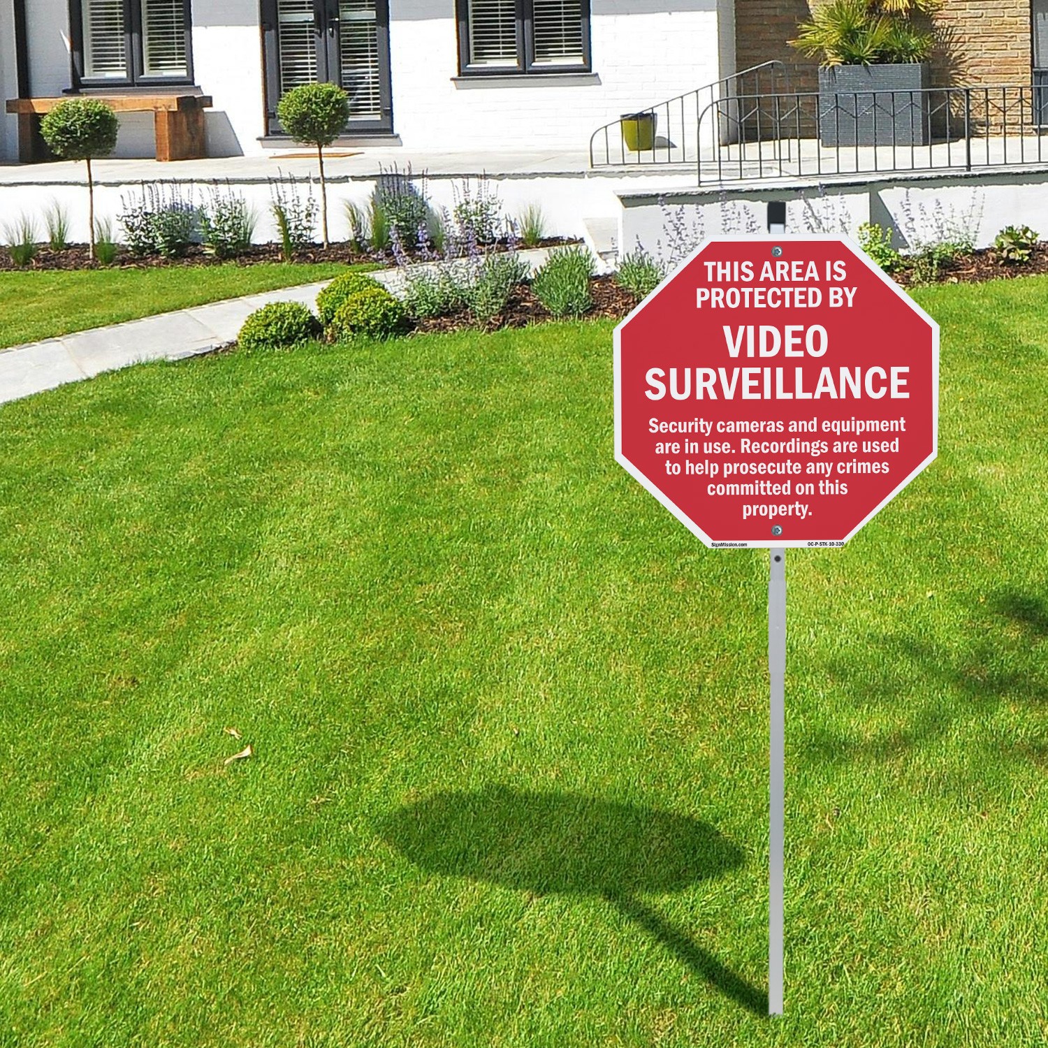This Area Is Protected by Video S Octagon Sign With Stake Weather Resistant