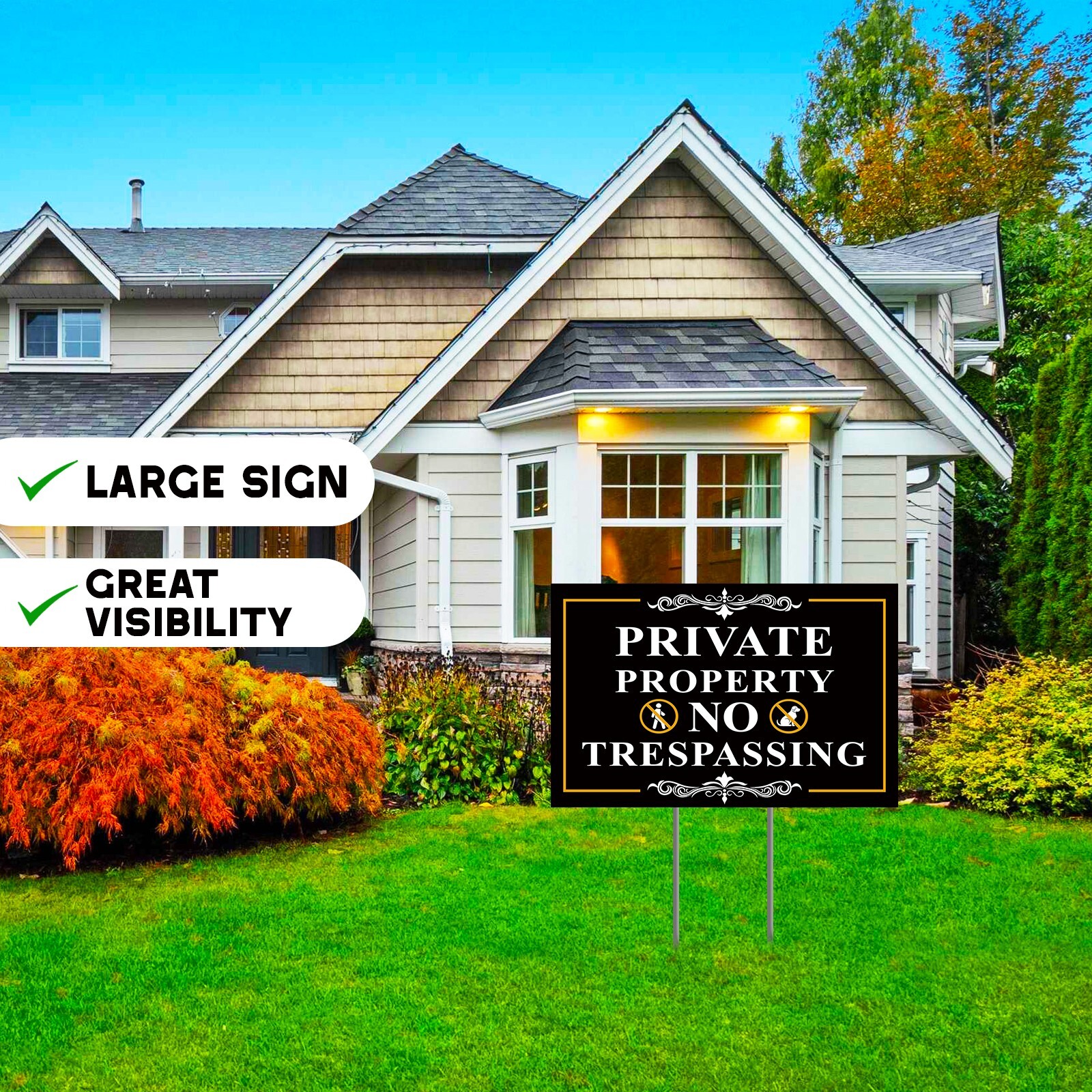 Private Property No Trespassing Signs with H-Stakes, Protect Your Home, Safety