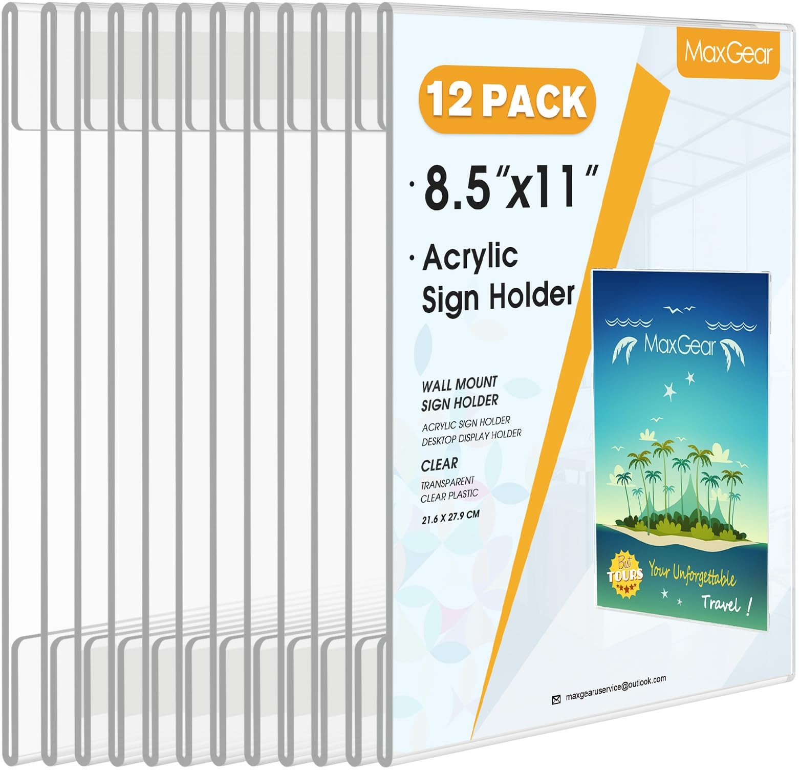 MaxGear 12 Pack Acrylic Sign Holder 8.5 x 11 Wall 8.5″x11″-12Pack, clear