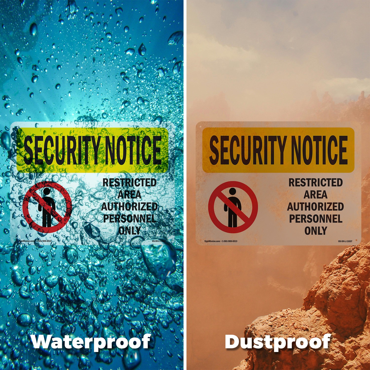 Restricted Area Authorized OSHA Security Notice Sign Or Decal – 5 or 10 Pack