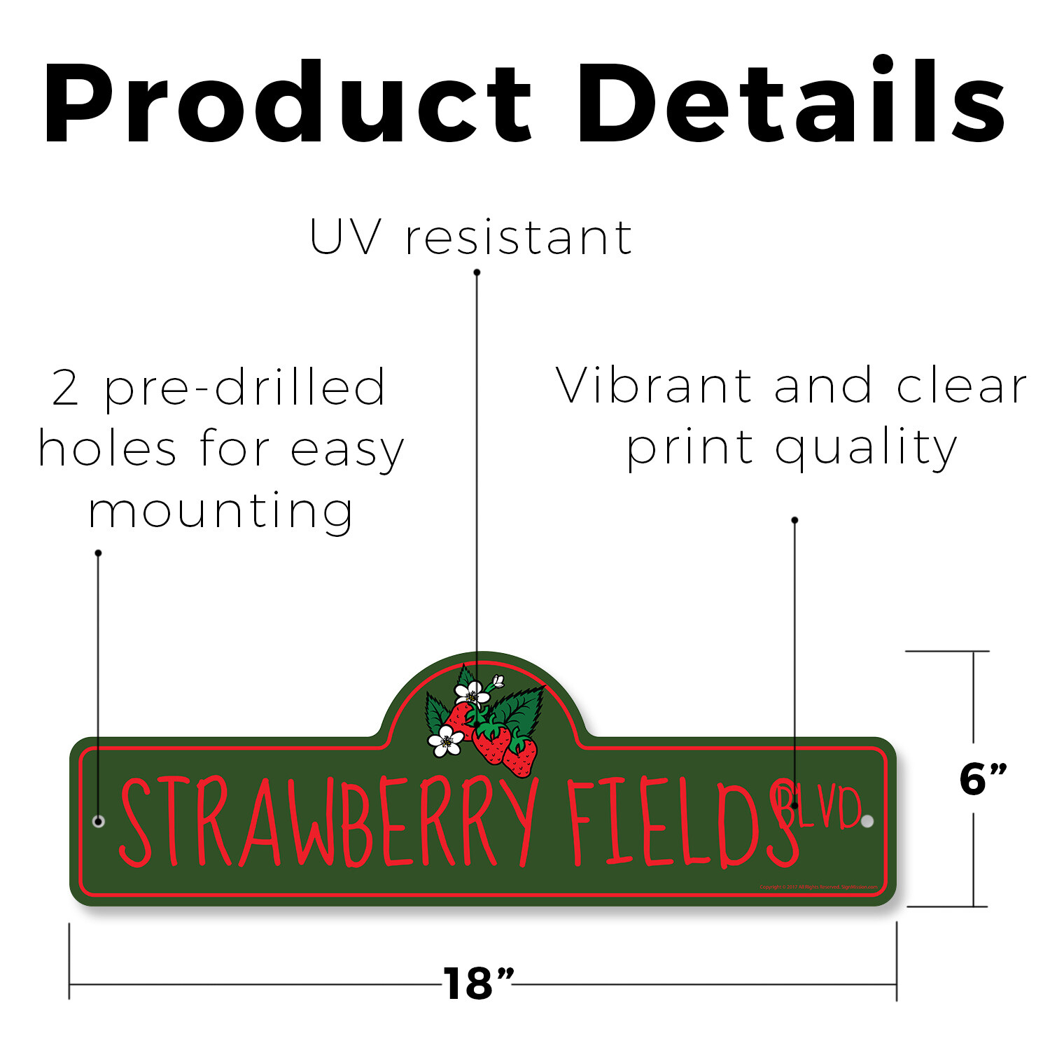 Strawberry Fields (3 Pack) Plastic Street Sign Crossing Warning Vintage Rustic
