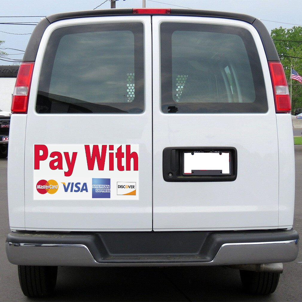 Car Magnet Set of 2 Pay with Visa Mastercard Red Car Advertising Industrial Sign
