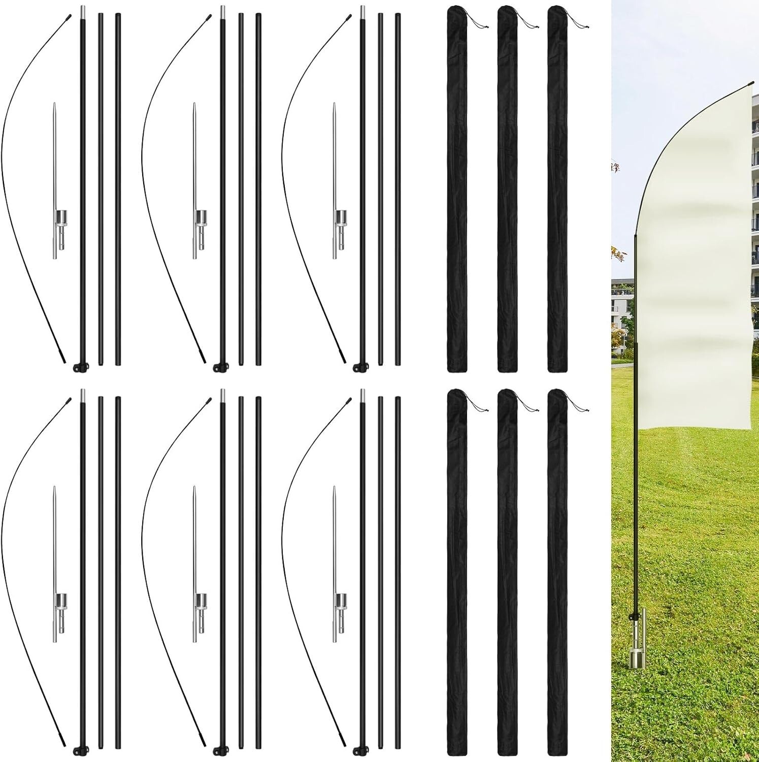 Durable 14 ft Advertising Flagpole Set – 6 Aluminum Poles with Storage Bag
