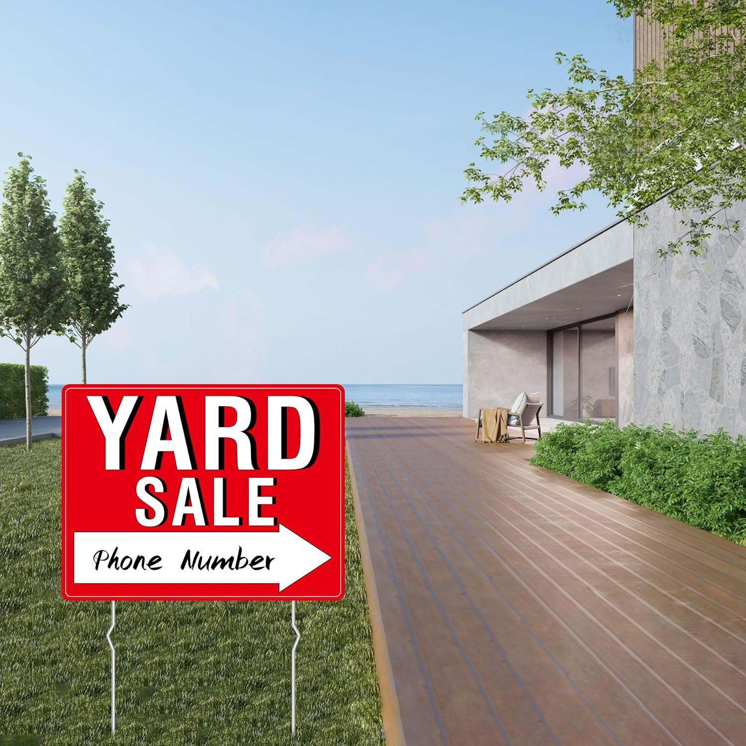 Yard Sale Sign, 3PCS Double Sided Yard Sale Signs with 6 Metal Stakes & 960 Sale