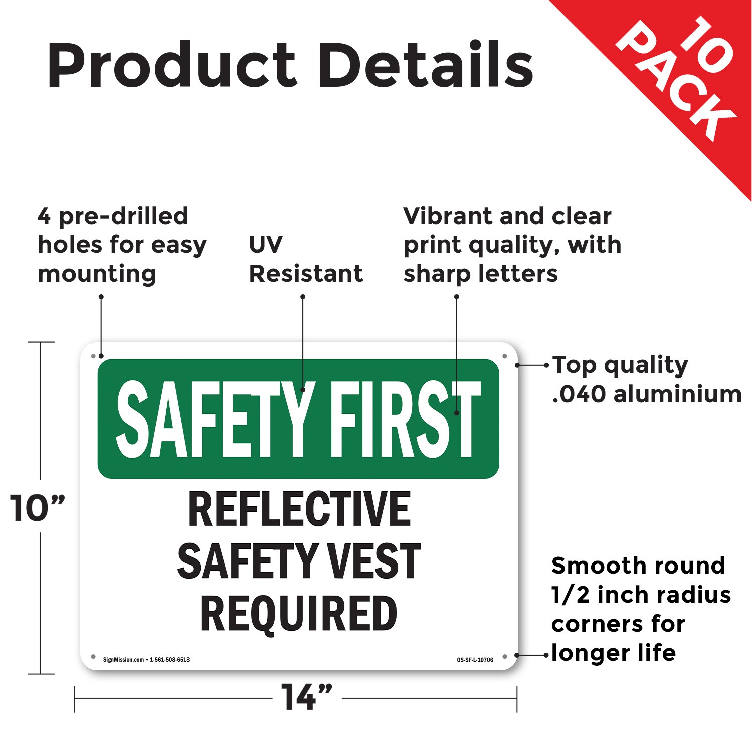 Reflective Safety Vest Required OSHA SAFETY FIRST Sign Or Decal – 5 or 10 Pack
