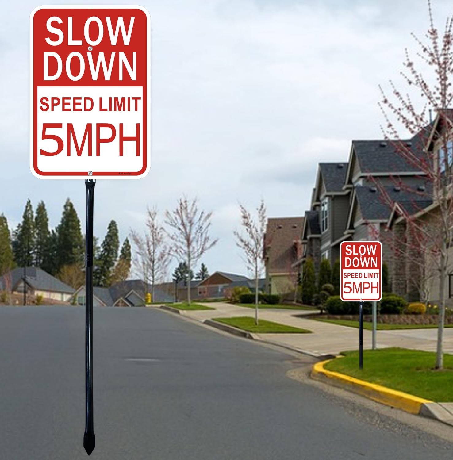 1 PCS Slow Down Speed Limit 5 MPH Sign 36 Inch Stake 14×10 Inch Reflective