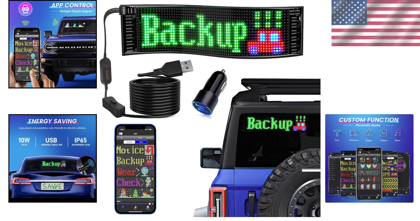 Programmable 15”x4” LED Sign with App Control – Perfect for Cars, Bars, Events