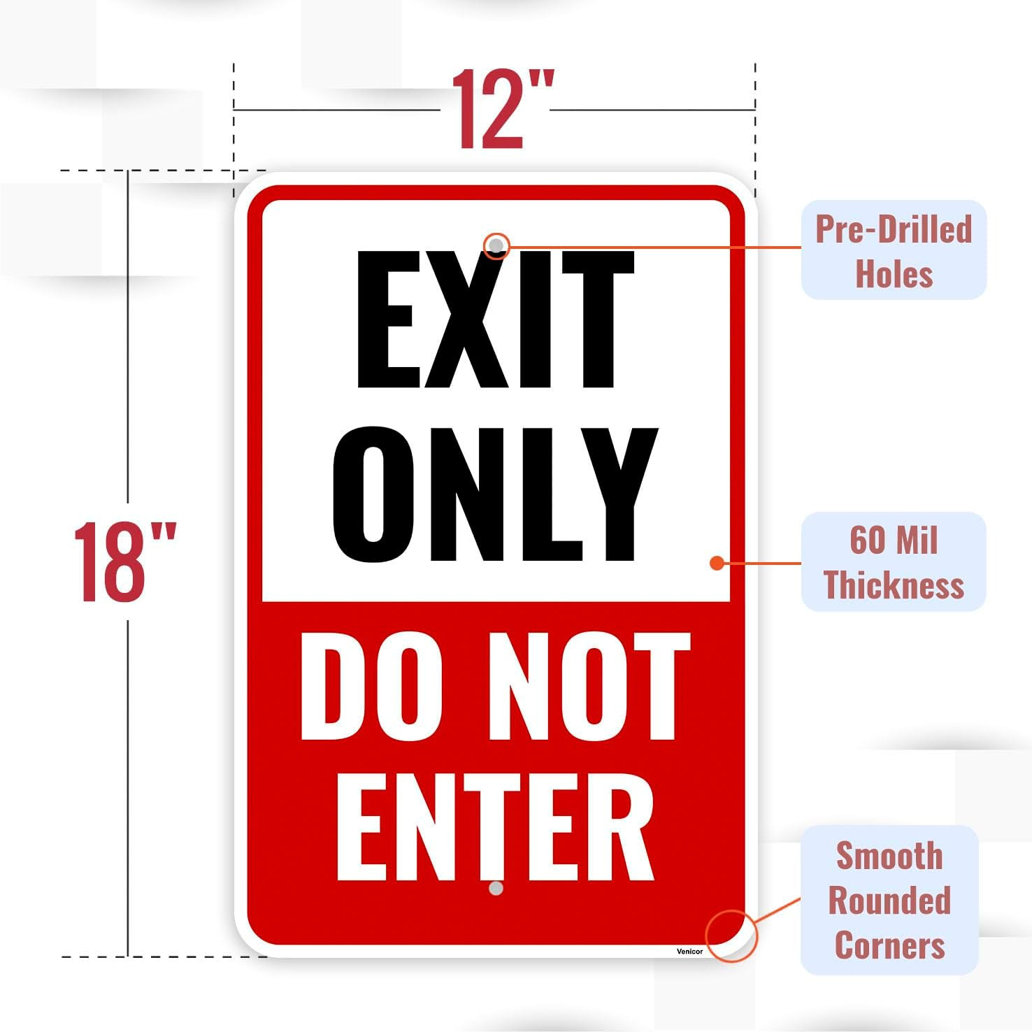 1PC Exit Only Do Not Enter Sign, 18 x 12 Inches – Aluminum