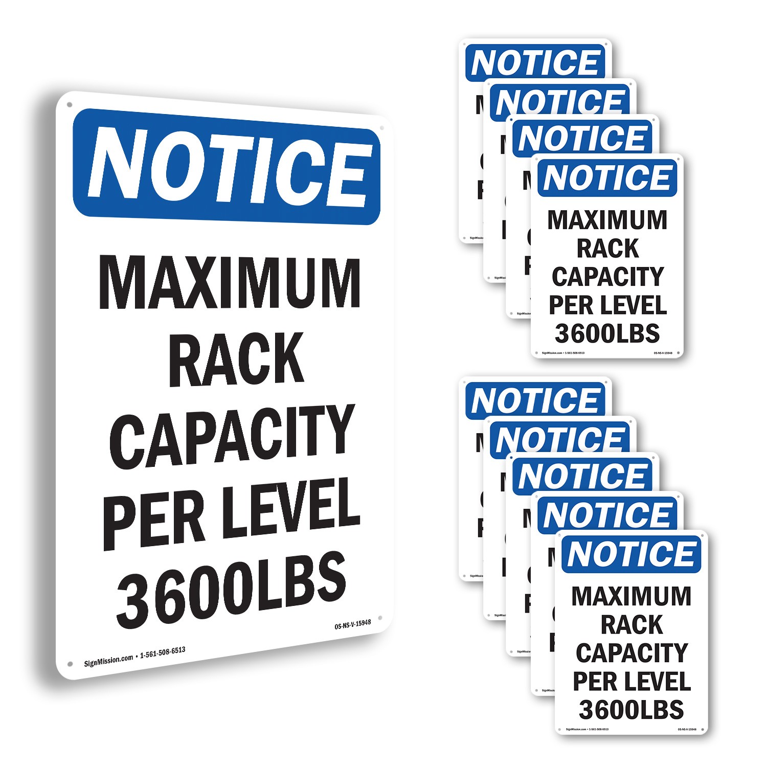 Maximum Rack Capacity Per OSHA Notice Sign Metal Plastic Or Decal – 5 or 10 Pack