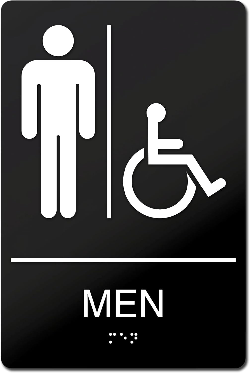 ADA Compliant Men’s Room Sign – Self-Adhesive ABS Plastic Braille Sign – 9″ x 6″