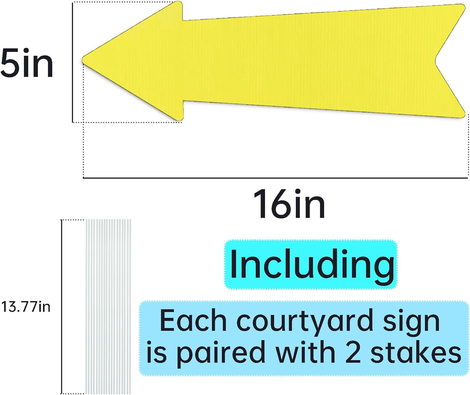 Directional Yellow Arrow Yard Signs with Stakes – 16×5 Inches (Set of 3)
