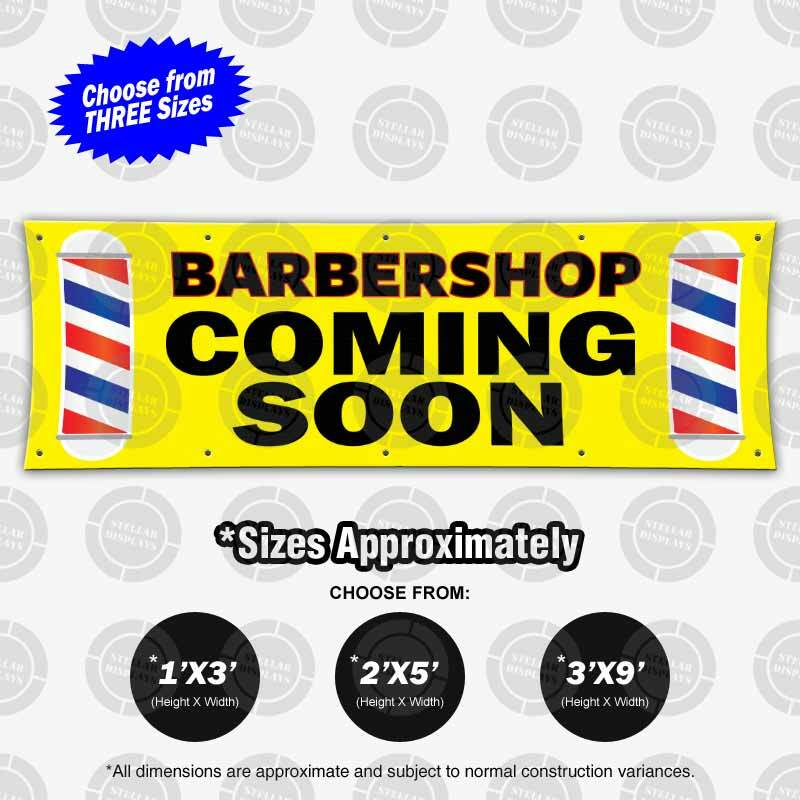 BARBERSHOP Coming Soon Banner Display Barber Pole Sign Poster Bright Color Print