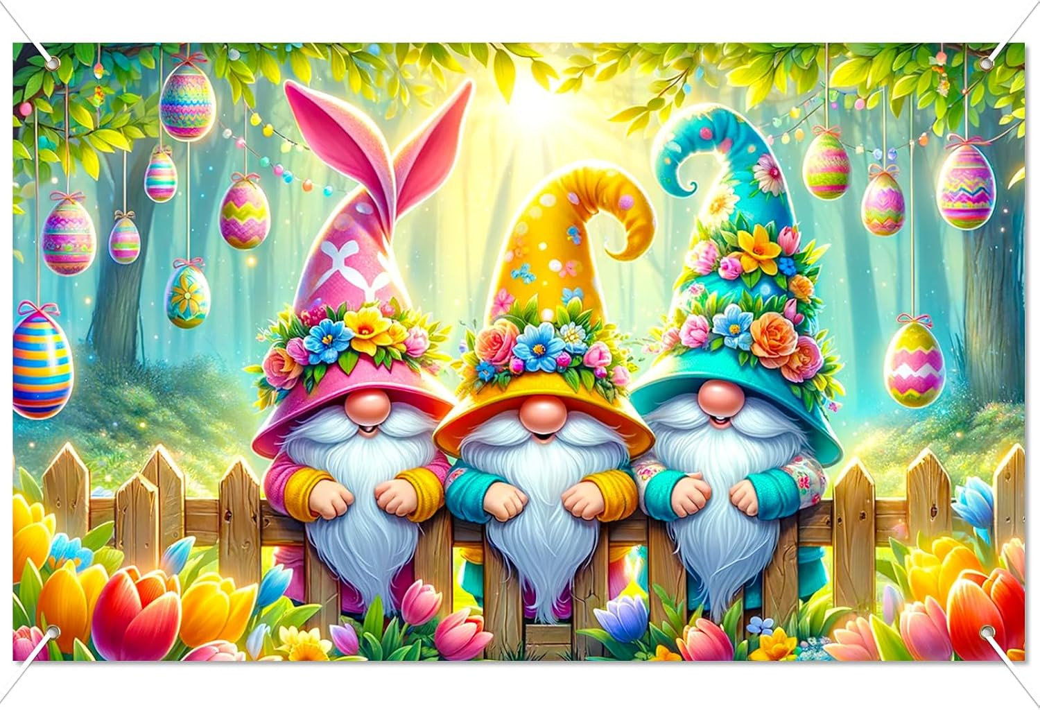 Happy Easter Banner 71X43 in Gnome Decor | Easter Backdrop, Spring Holiday Wall