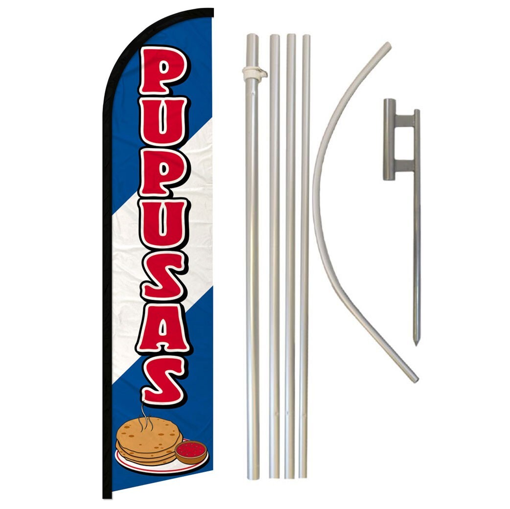 Pupusas Windless Banner Swooper Advertising Flag Pole Kit Concessions Food