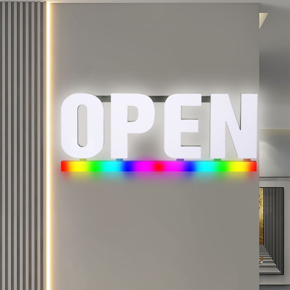 LED Open Sign RGB Underline 30×12 Bright White Frosted Lens Advertising Retail