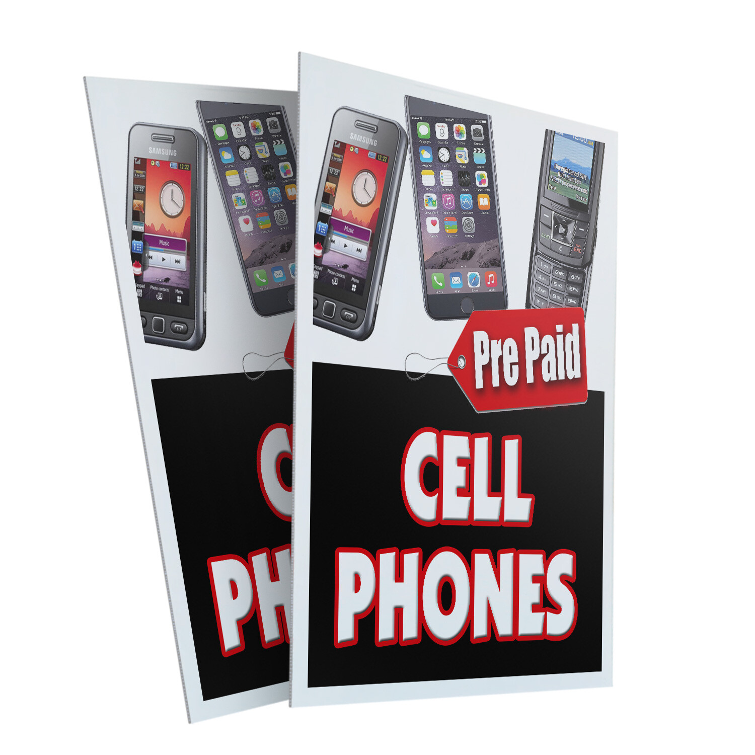 Prepaid Cell Phones 24″ x 36″ 2 Pack Of Store Sign Plastic Or Decal