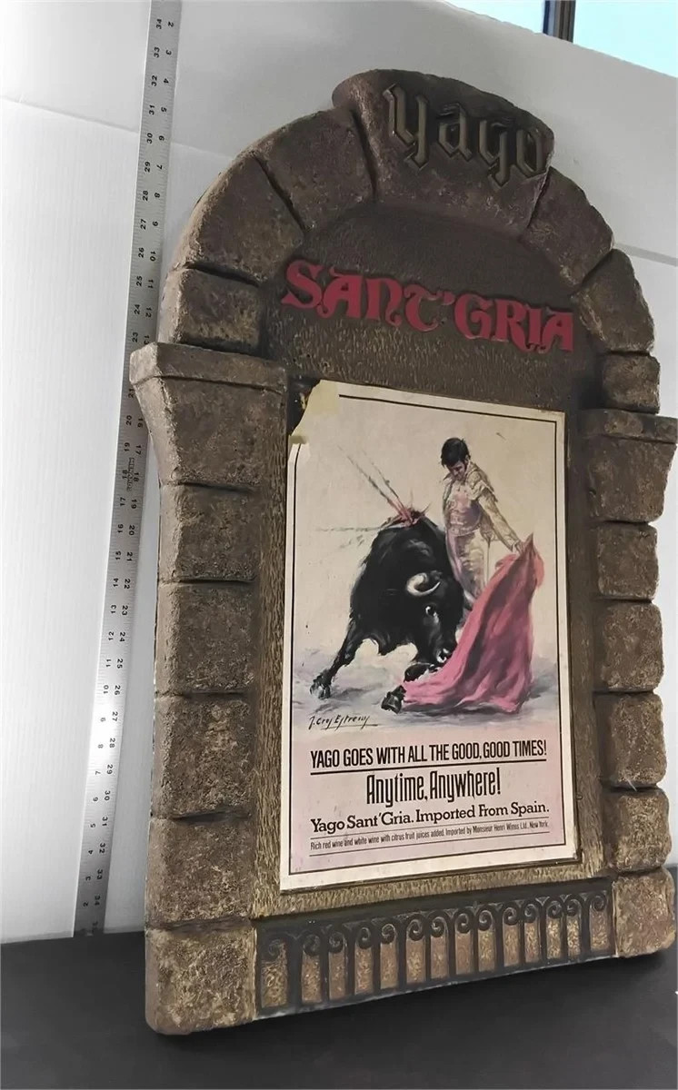 Yago Sant’Gria Wine Sign 24×34 vintage foam faux stone arch Yago Sant Gria