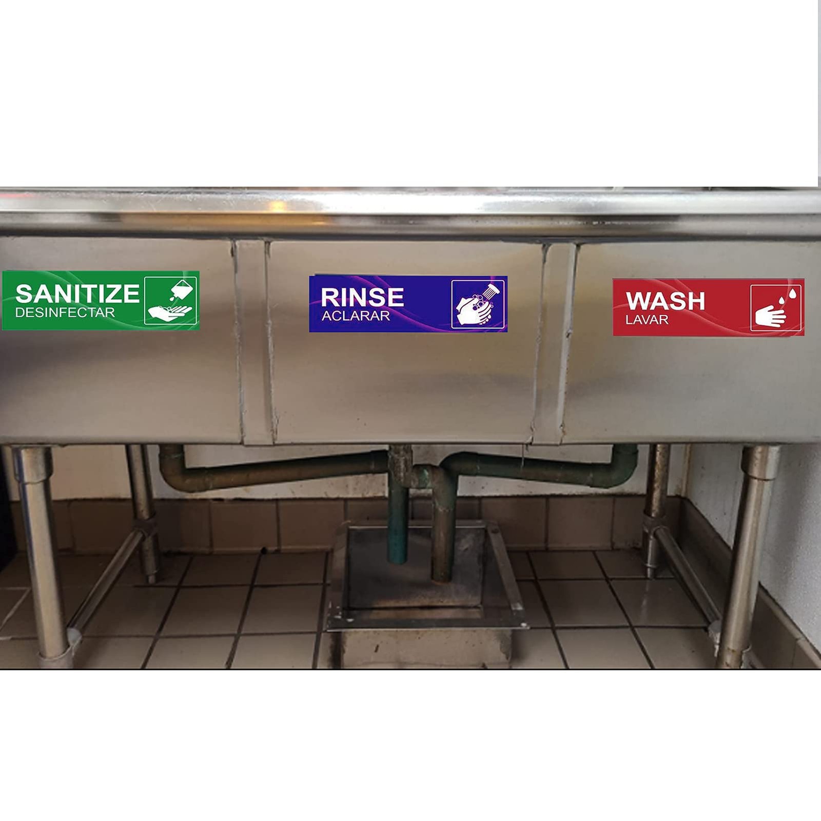 4 Pack Wash Rinse Sanitize Sink Labels Waterproof Restaurant Sticker Set