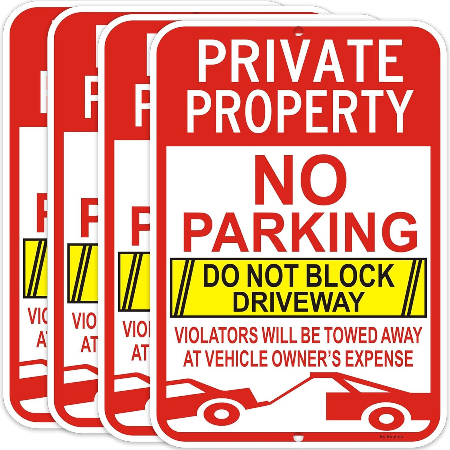 4-Pack Reflective No Parking Signs – Private Property, Towed at Owner’s Expense