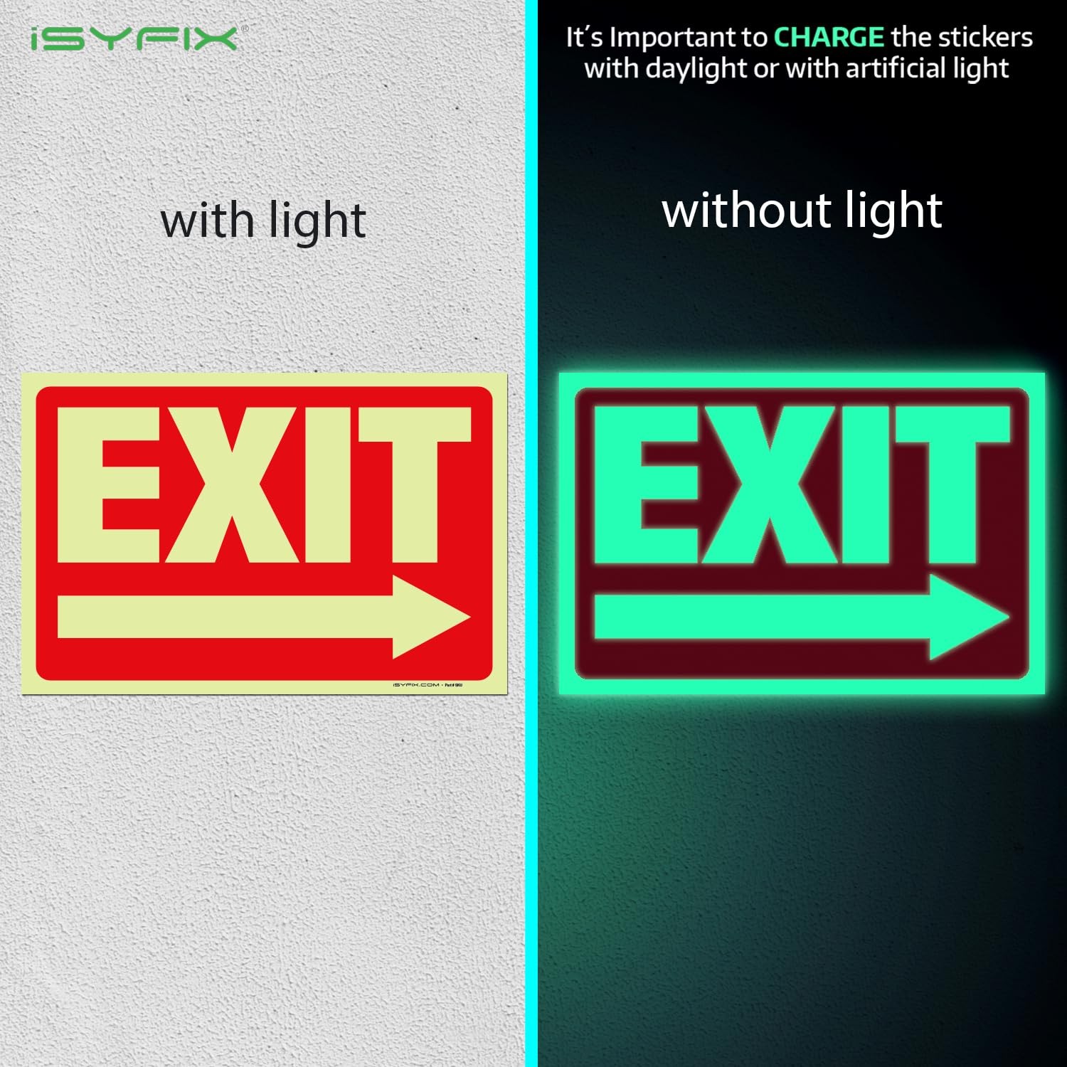 Isyfix Exit Stickers Signs Directional Right Arrow 12 Pack – In The Dark