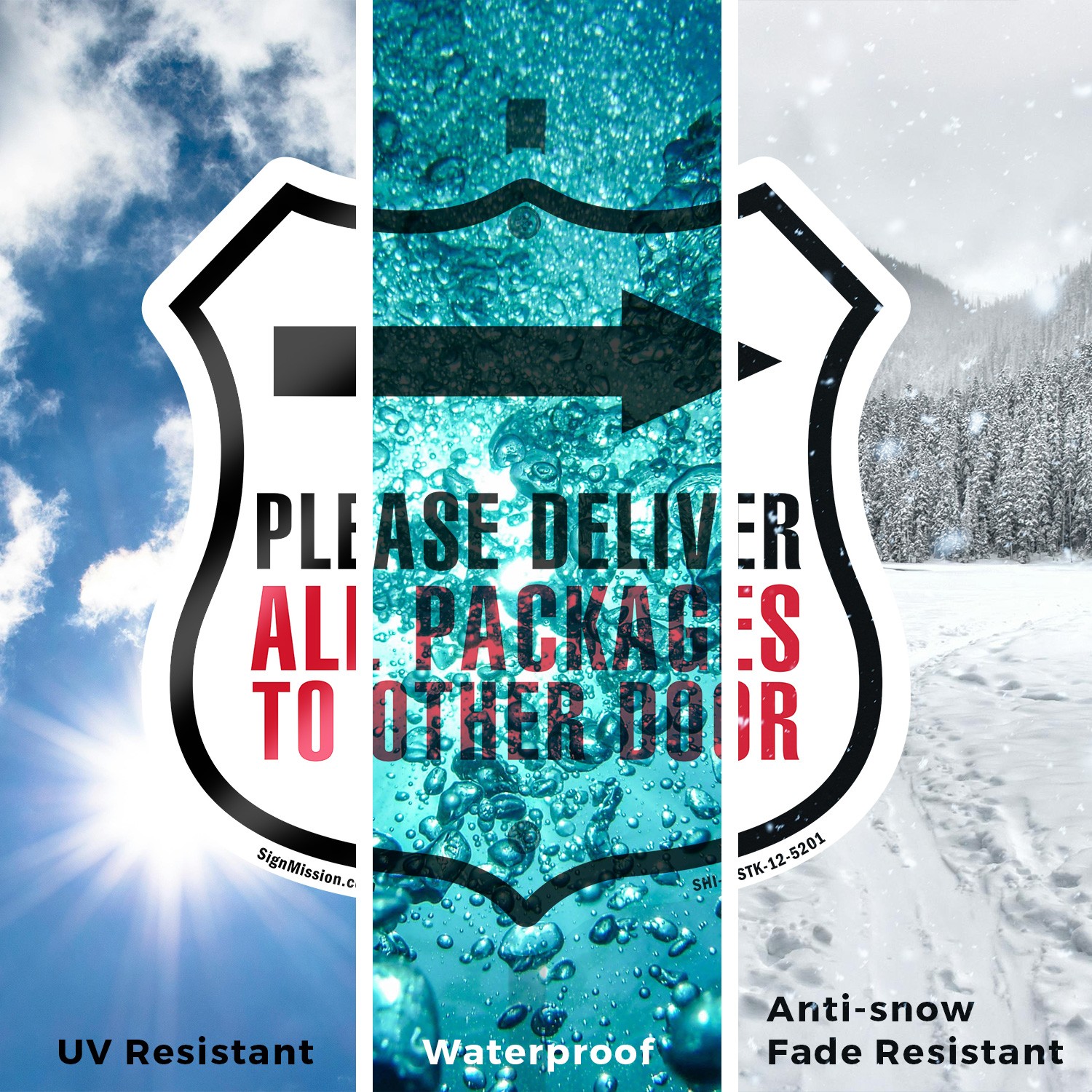 Please Deliver All Packages To Other Shield Shaped Sign With Stake