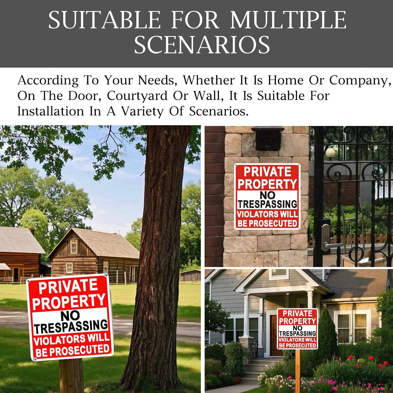 4 Pack Large No Trespassing Signs Private Property, 9.5 Inch X 9.5 Inch Private