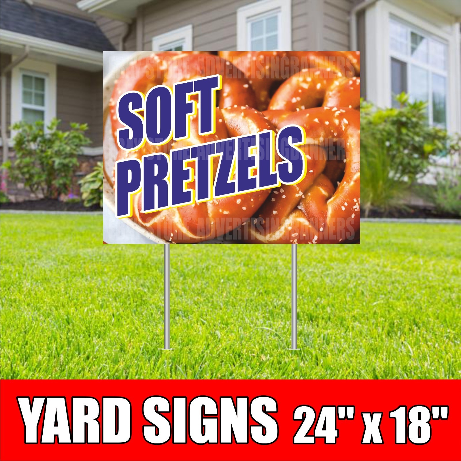 SOFT PRETZELS Yard Sign with H-Stake Gingerbread Cookies Waffles Bread Bakery