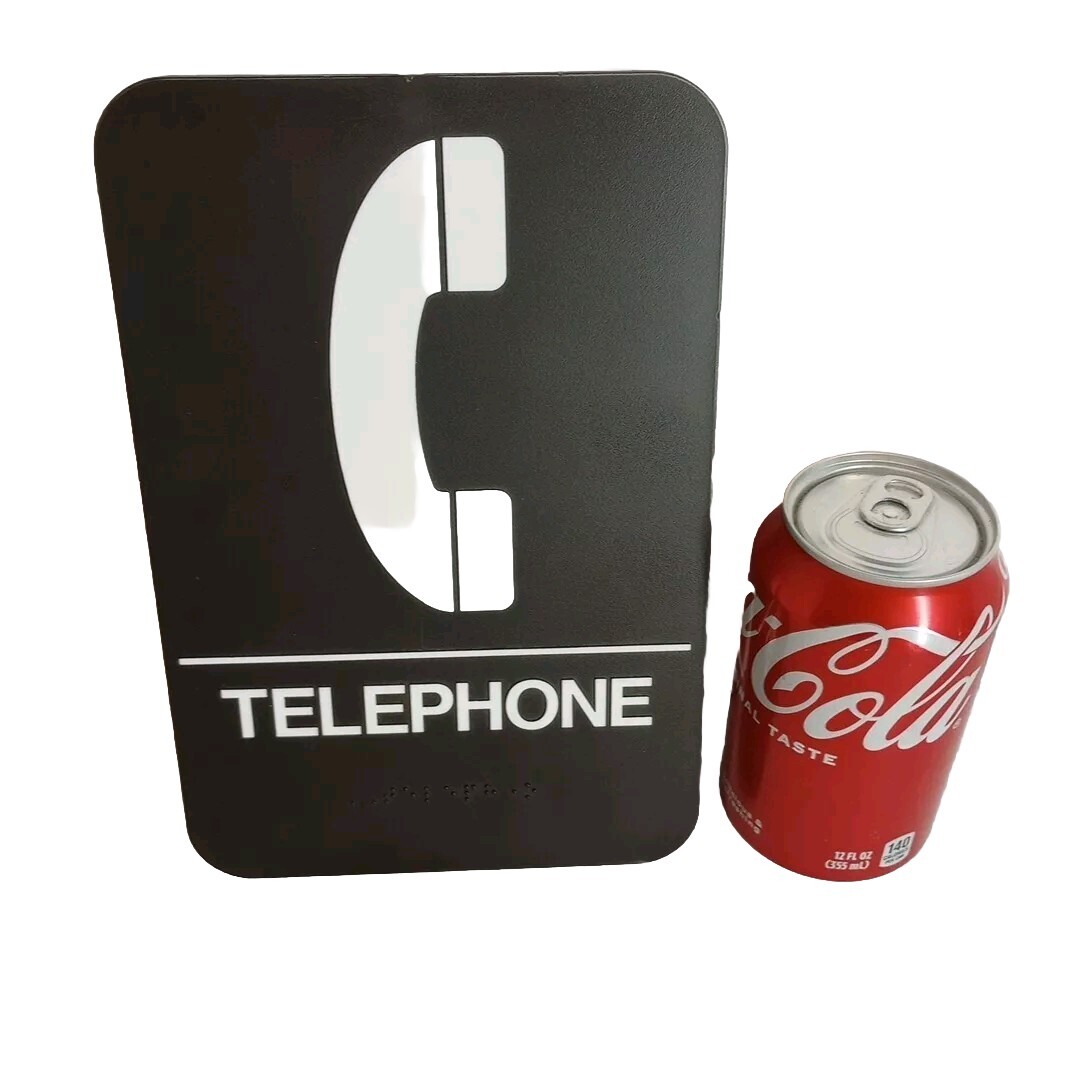 TELEPHONE SELF-ADHESIVE SIGN w Braille, Never Used 9″ X 6″ acrylic plastic New