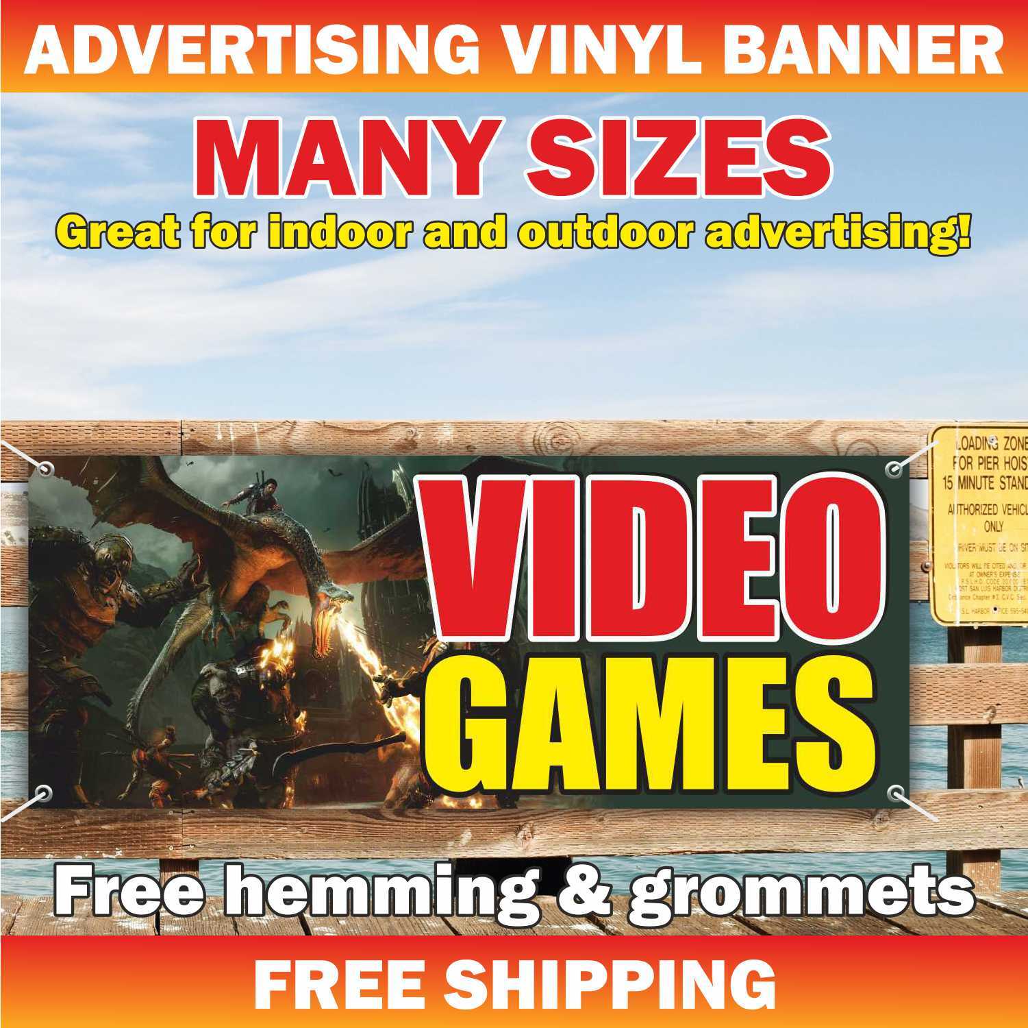 VIDEO GAMES Advertising Banner Vinyl Mesh Sign Consoles buy sell trade shop