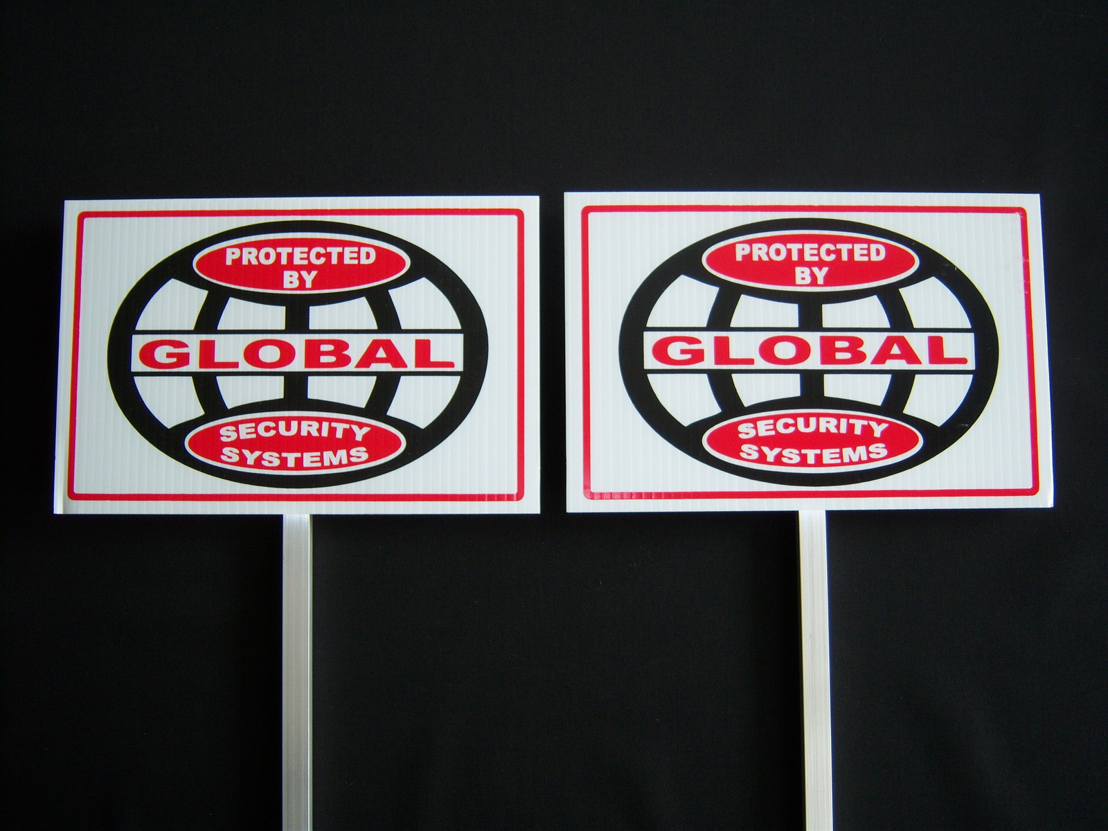 2 GLOBAL Security System Signs…+ 2 Stakes… #PS-409