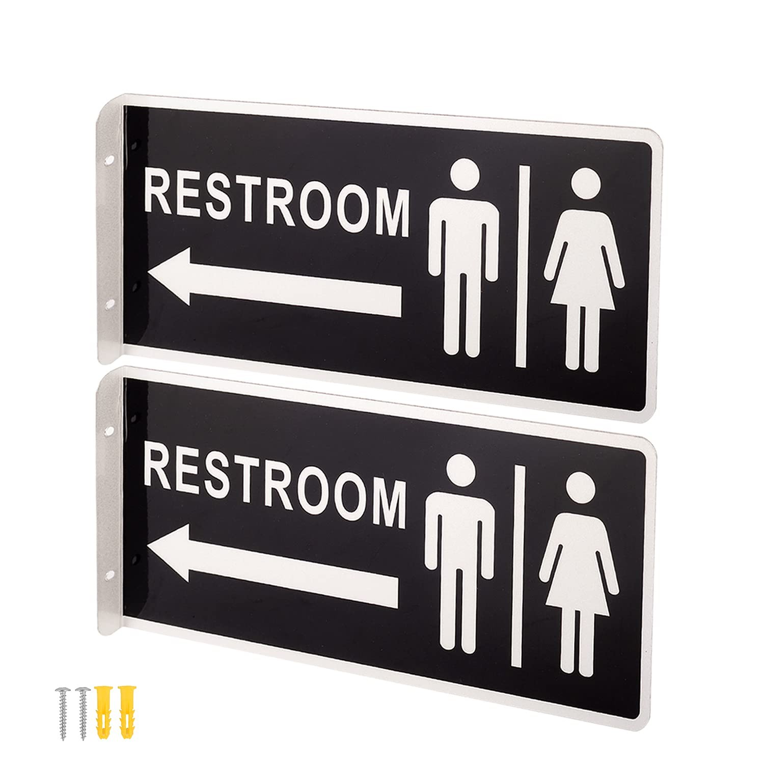 2 Pack Double Sided Metal Restroom Signs 12.1×5.5 Inch Aluminum Black Decor