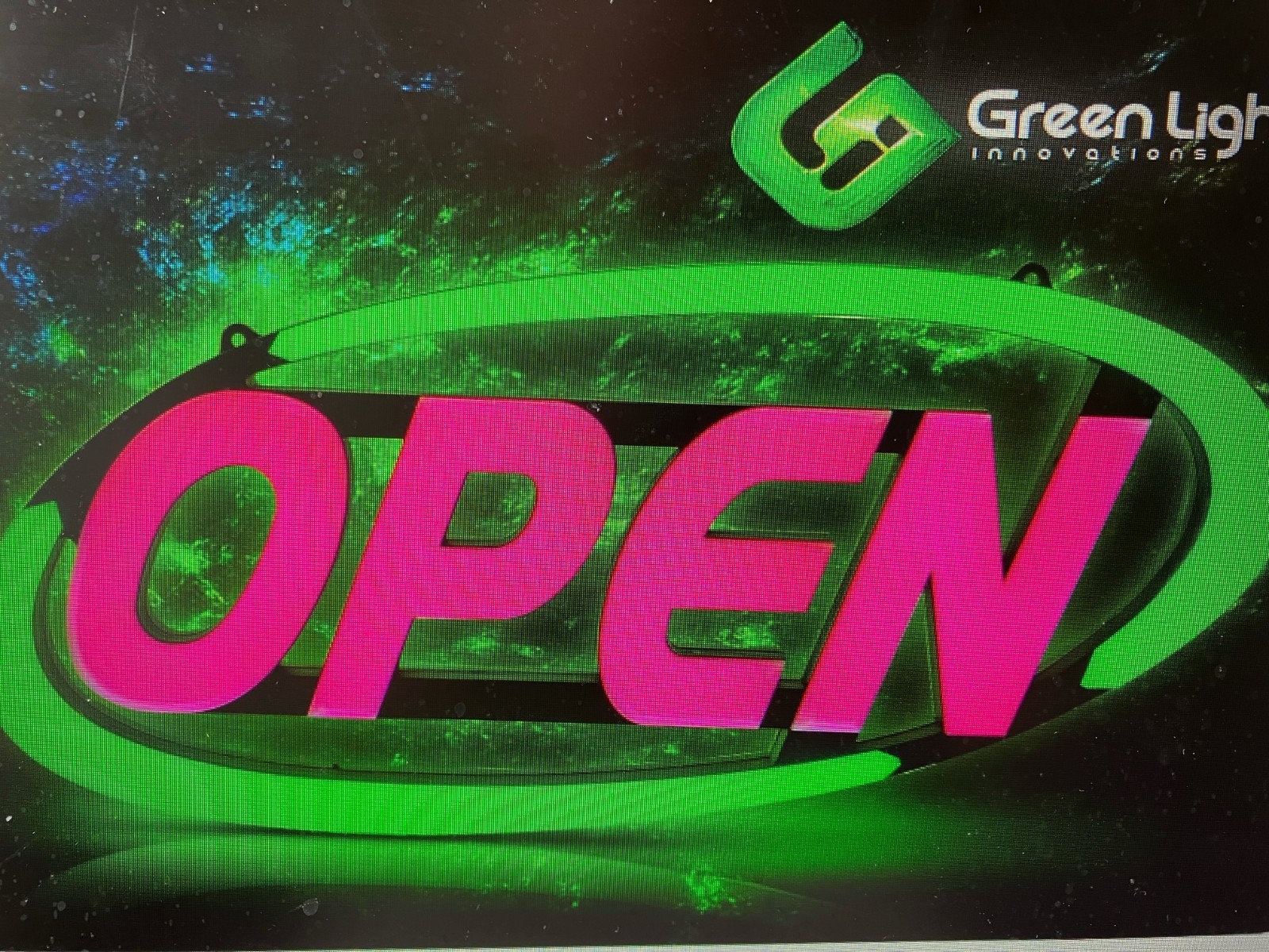 Green Light Innovations Super‑Bright LED Open Sign 15″ x 32″, Multi Color