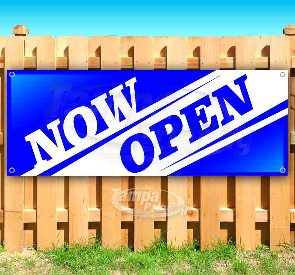 NOW OPEN BLUE WHITE Advertising Vinyl Banner Flag Sign Many Sizes USA