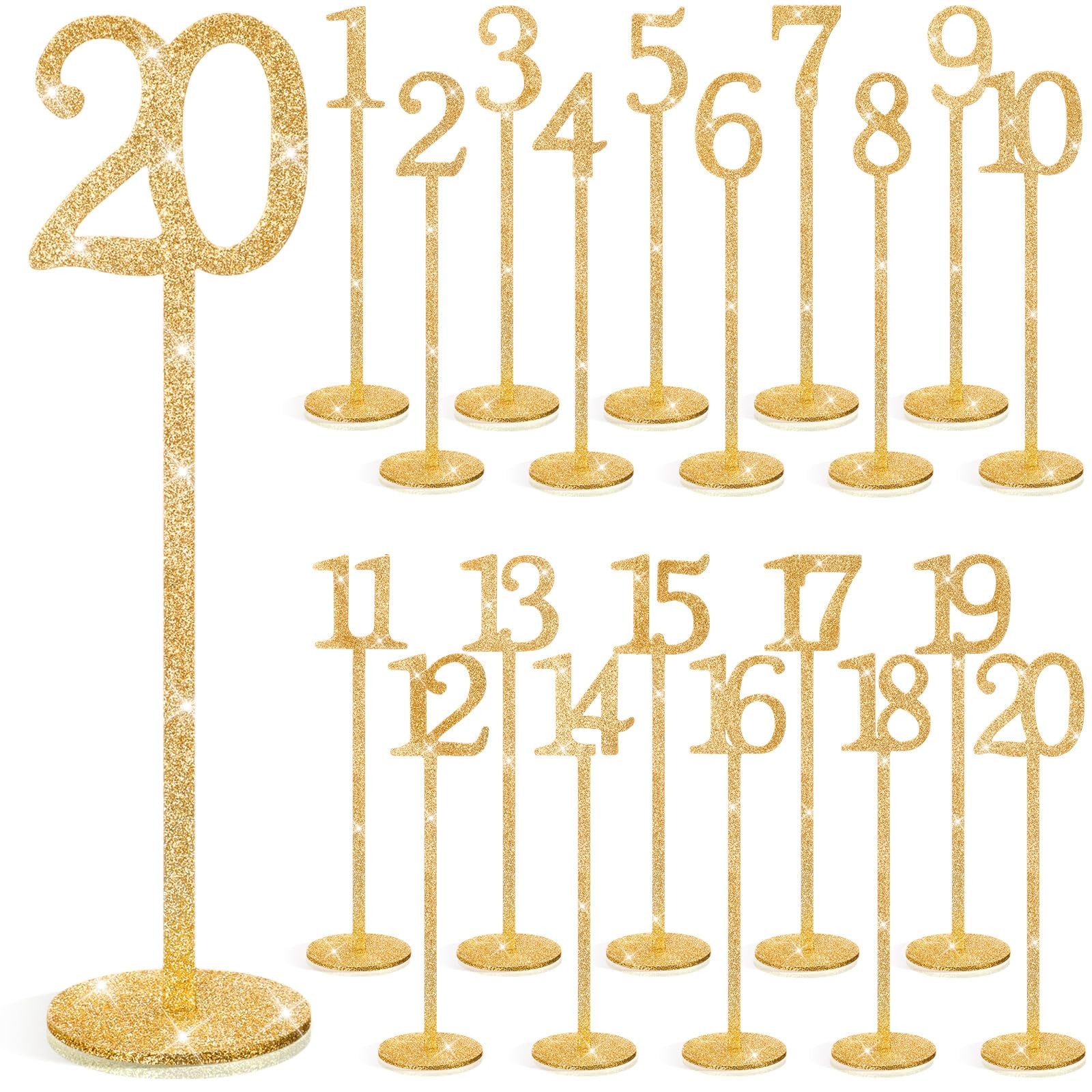 20 Pcs Glitter Table Numbers 1-20 Wooden Wedding Table Numbers for Wedding Re…