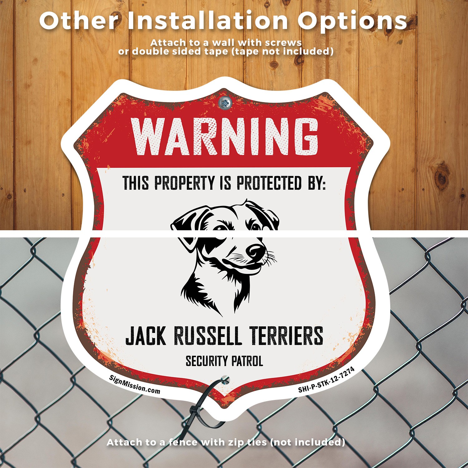 Warning Property Protected by Jack Russell Terriers Made Shield Sign With Stake