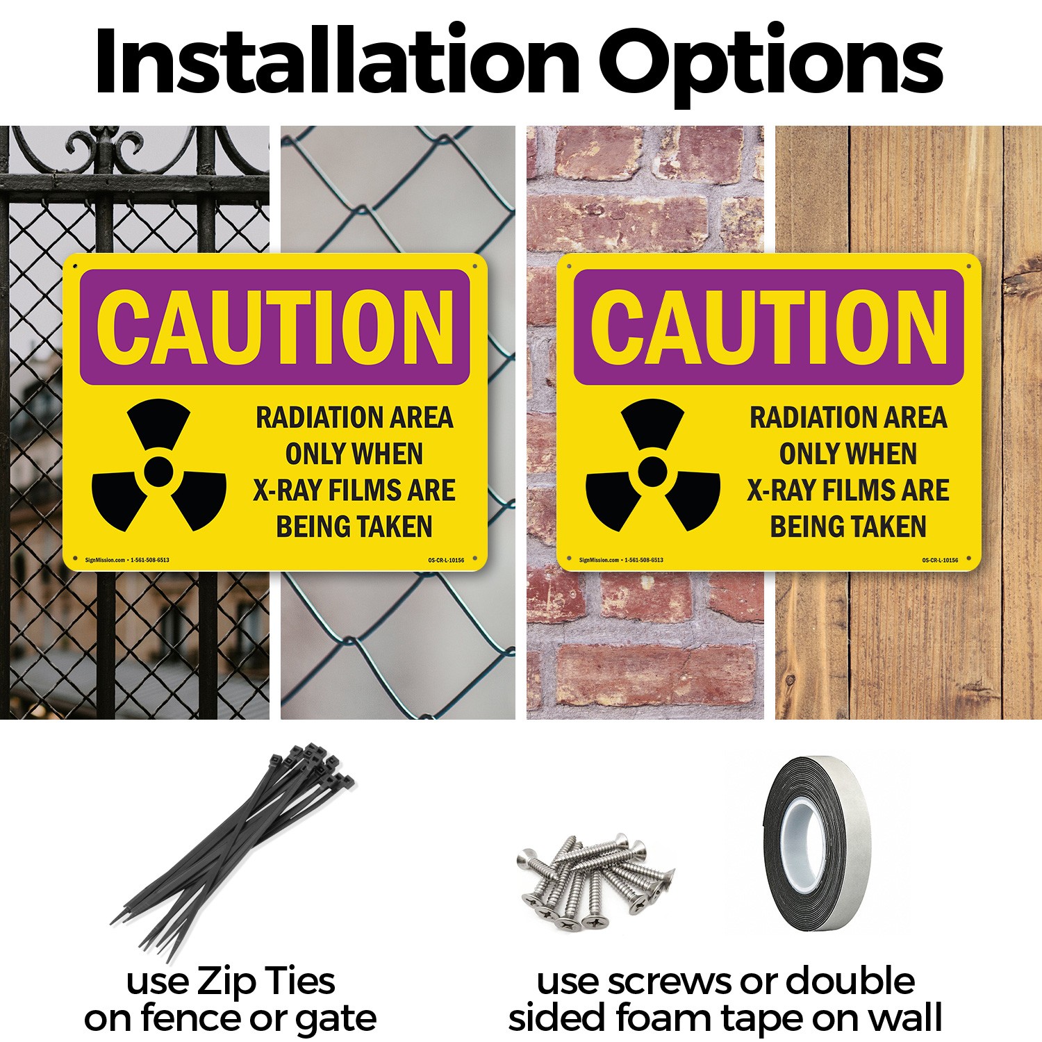 Radiation Area Only When X OSHA Caution Radiation Sign Or Decal – 5 or 10 Pack