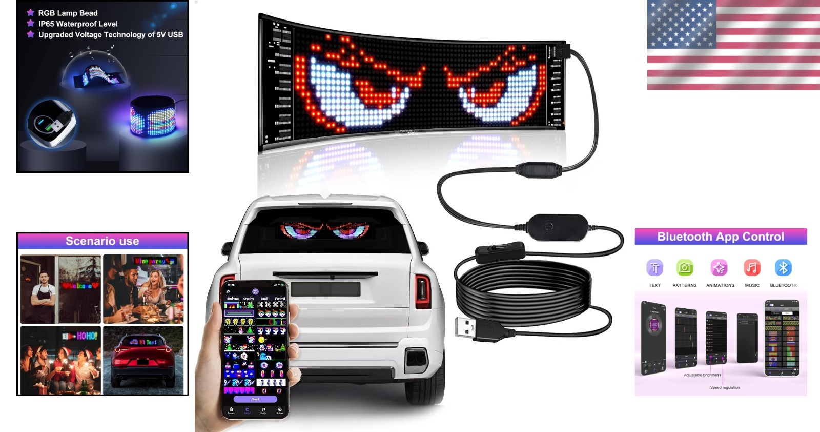 Devil Eyes Light for Cars, Programmable LED Sign, Bluetooth$