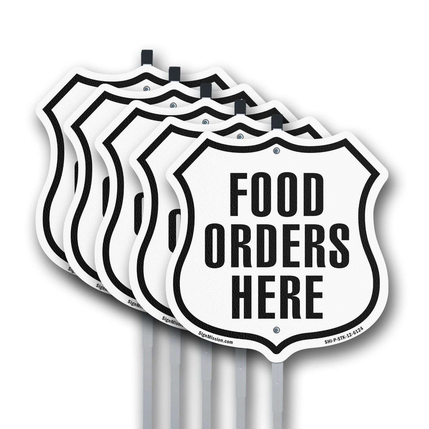 Food Orders Here Shield Shaped Sign With Stake Crafted in the USA